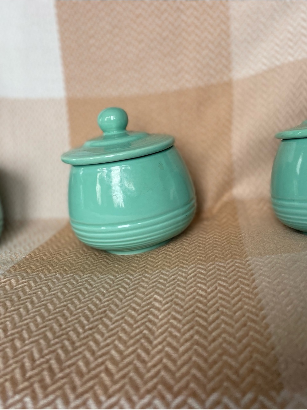 Set of 3 Mint Green Ceramic Jar with Lid